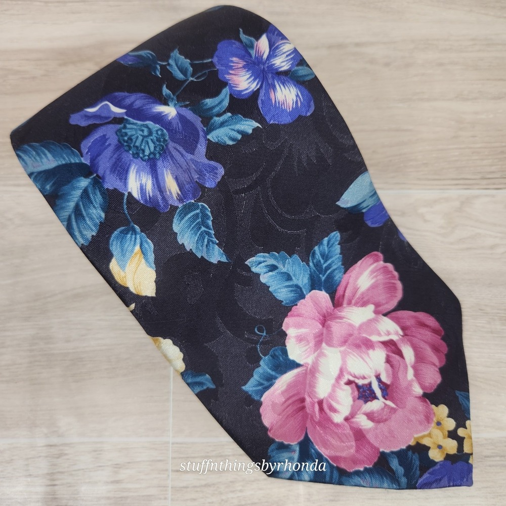 Ketch Classics Men's Necktie Black‎ & Multicolor Floral 58"x3½" Polyester Tie